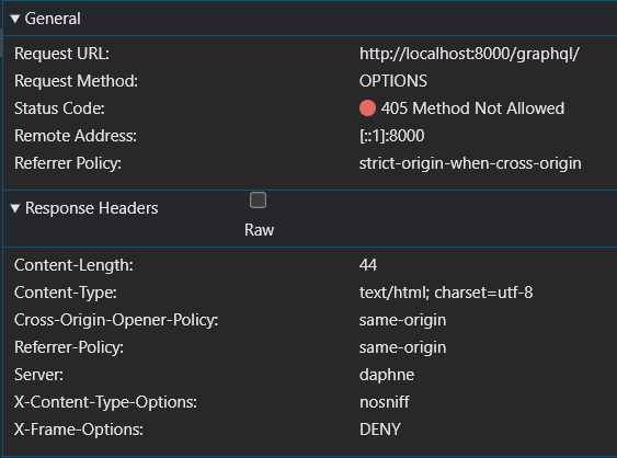 Network tab error due to CORS